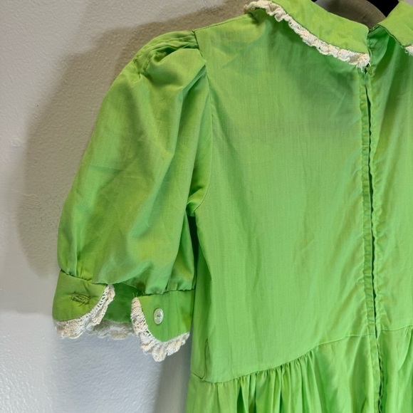 Vintage green maxi midi dress baby doll Peter Pan collar lace ruffle puff sleeve - Picture 12 of 16